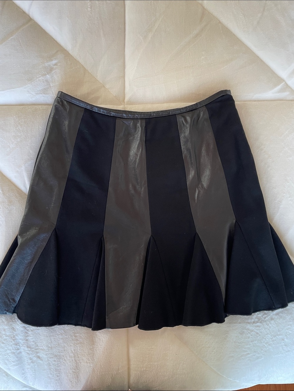 Catherine Malandrino Black Lamb Leather Panel Mini Skirt Luxury
